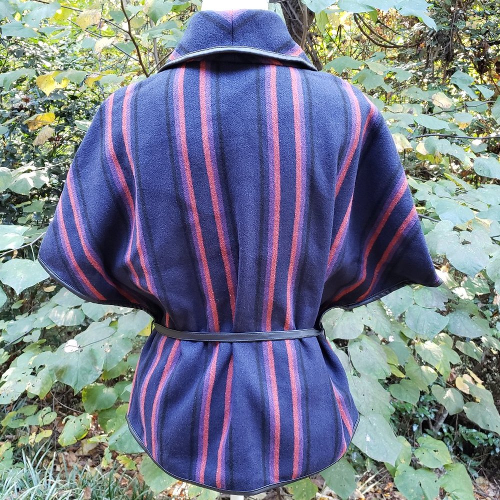 BB DAKOTA Point Blanket Striped Vest Vegan Leather Tie Waist Size Small - Picture 3 of 10